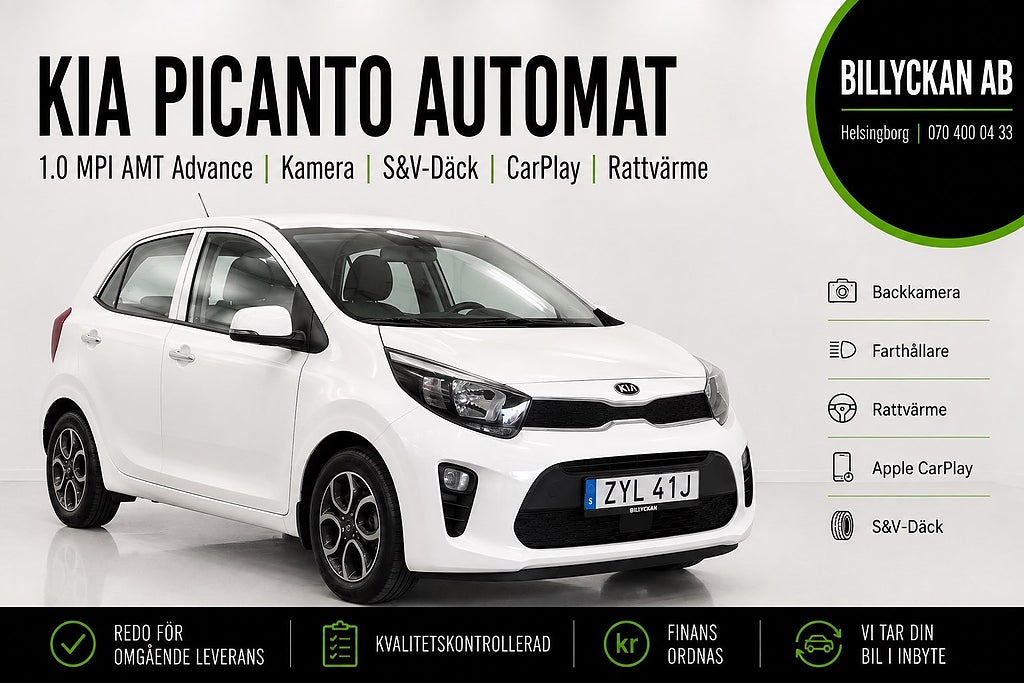 Kia Picanto 1.0 MPI AMT Advance |Kamera|S&V-Däck|CarPlay|Rattvärme 