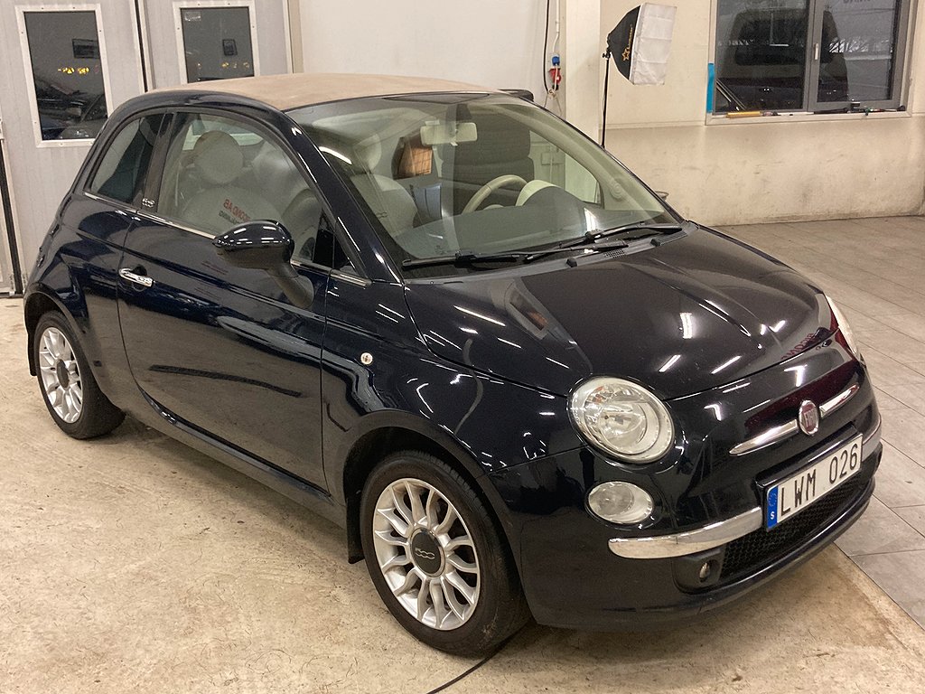 Fiat 500C Cab 1.2   Drag  Mörk lila med ljus cab brunt skinn