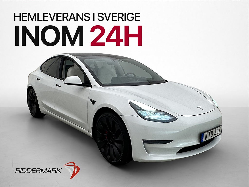 Tesla Model 3 Performance AWD Ljus Interiör Pano AP Värmepum