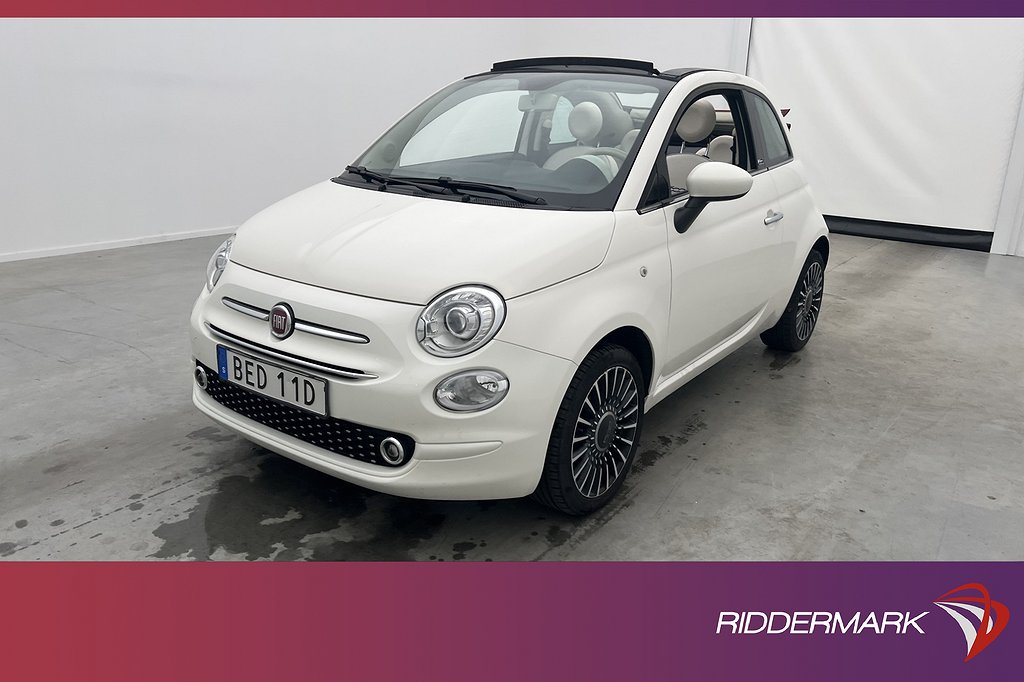 Fiat 500C 1.2 8V 69hk Lounge Sensorer Halvskinn BT 0,49l/mil