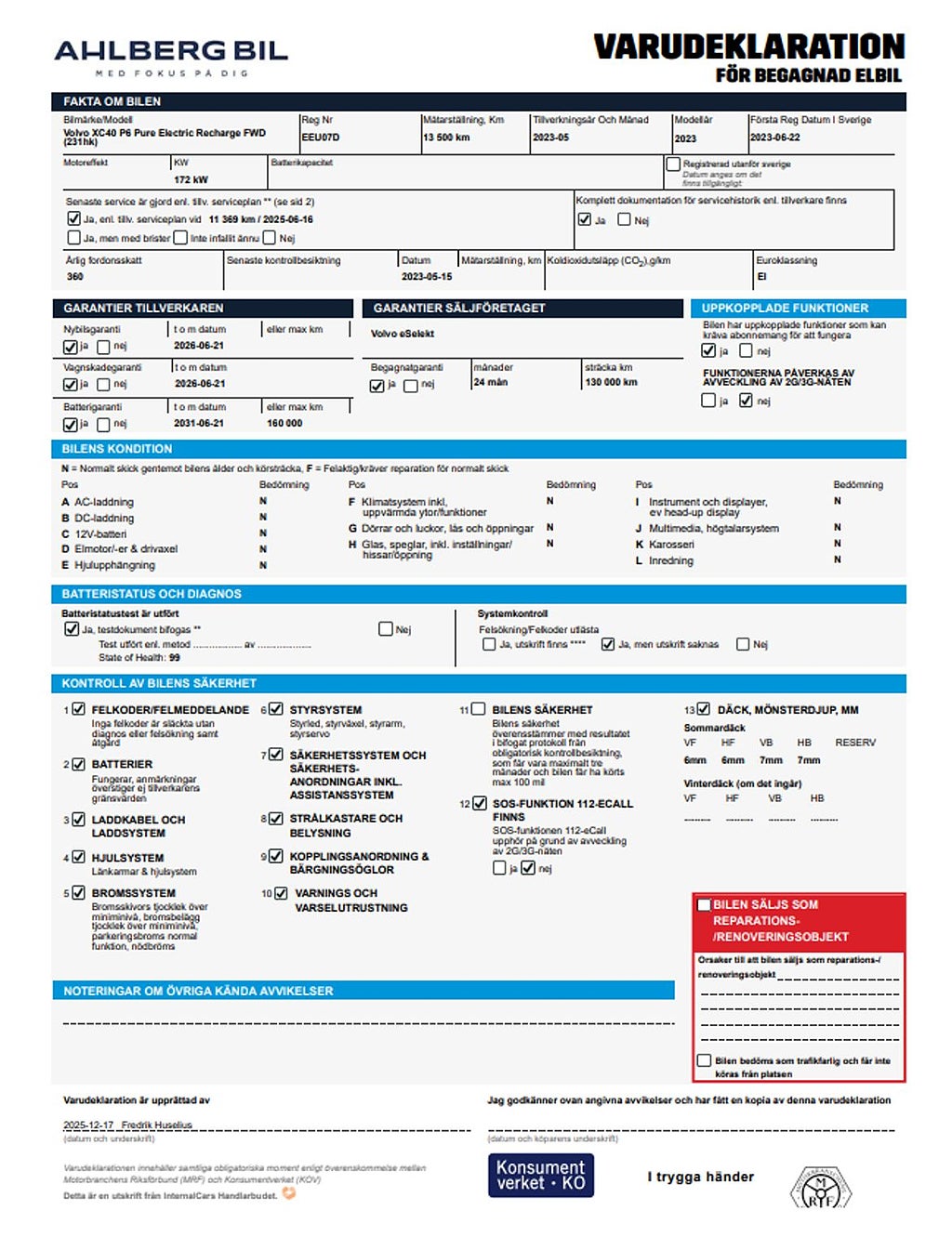 Volvo XC40 Recharge Single Motor Plus Edition Låga mil