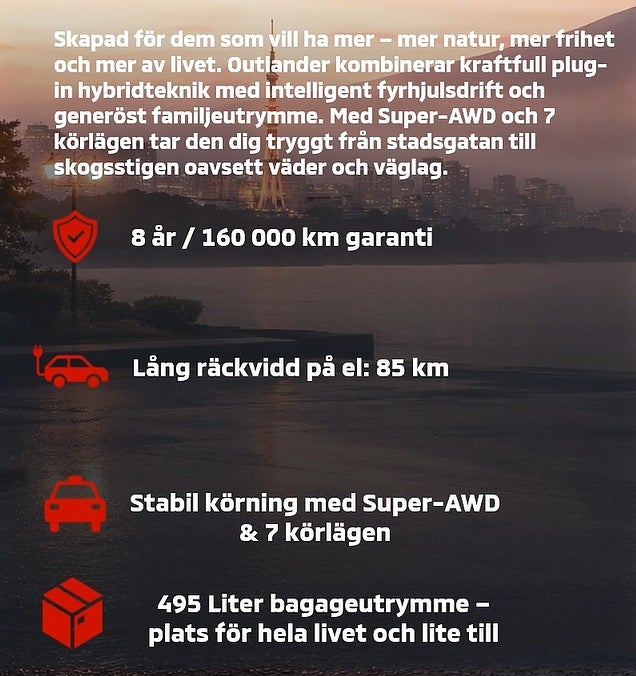 Bild på Mitsubishi Outlander Instyle PHEV 306k Aut 4WD PANO SKINNKLÄDSEL