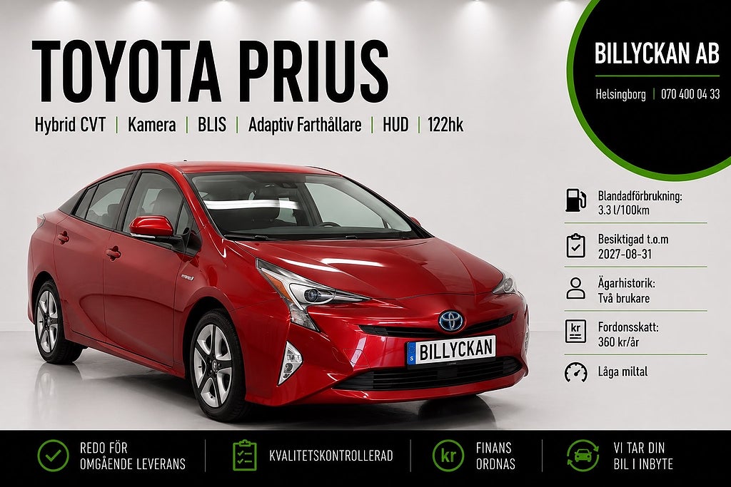 Toyota Prius Hybrid CVT Kamera|BLIS|Adaptiv-Farthållare|HUD|122hk