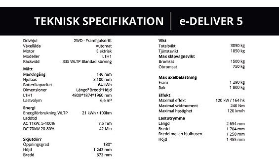 Maxus E-Deliver 5 | 64kwh | 6,6m3 | Företagsleasing | 2025