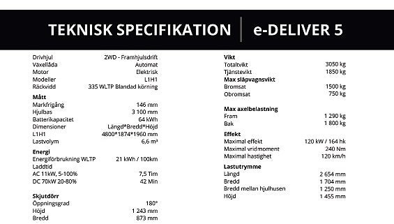 Maxus E-Deliver 5 | 64kwh | 6,6m3 | Företagsleasing |