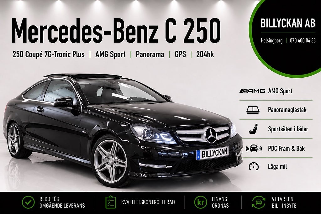 Mercedes-Benz C 250 Coupé 7G-Tronic Plus |AMG Sport|Panorama|GPS|204hk