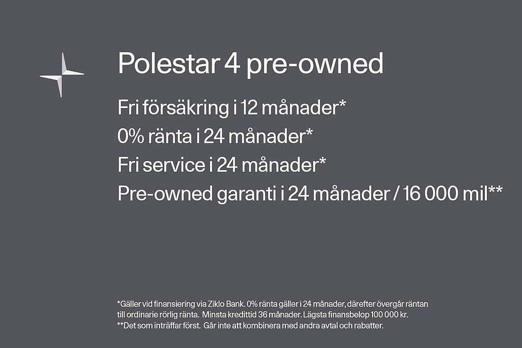 Polestar 4 Long range Dual motor Coupe 0% Ränta