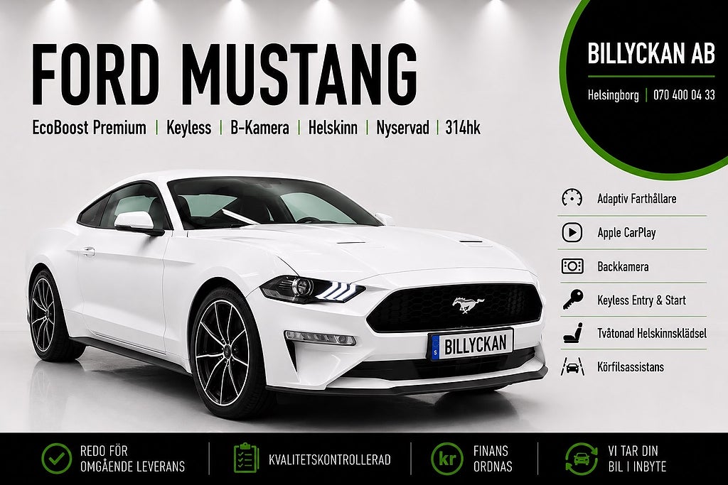 Ford Mustang EcoBoost Premium|Keyless|Kamera|Helskinn|Nyservad|314hk