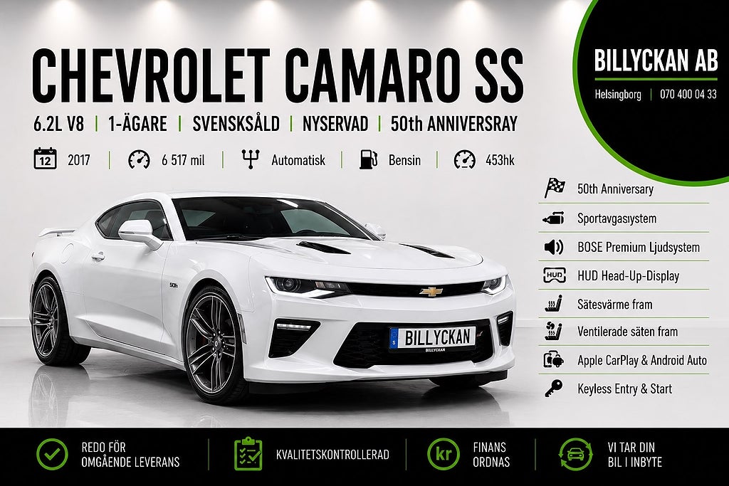 Chevrolet Camaro SS 1-Ägare|Svensksåld|50th Anniversary|Nyservad|453hk