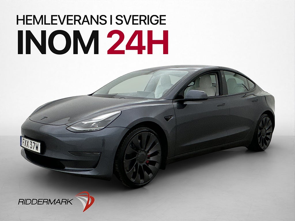 Tesla Model 3 Performance Ljus interiör Värmepump Autopilot
