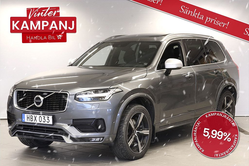 Volvo XC90 D5 AWD R-Design 7sits Pano HUD Drag VOC SoV 225hk