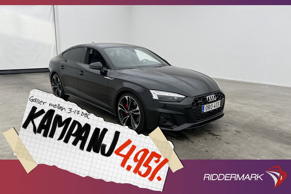 Audi A5 Sportback 45 TFSI Q S-Line B-kam Cockpit 4,95% Ränta