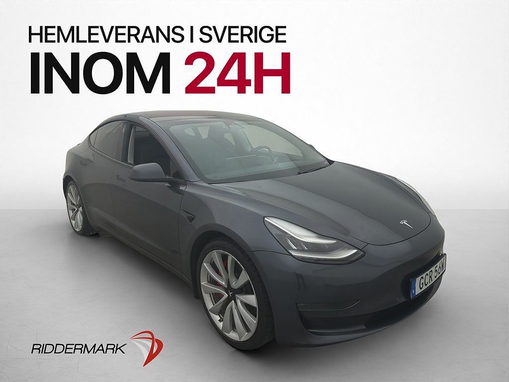 Tesla Model 3 Performance 513hk Pano Kamera Skinn Svensksåld