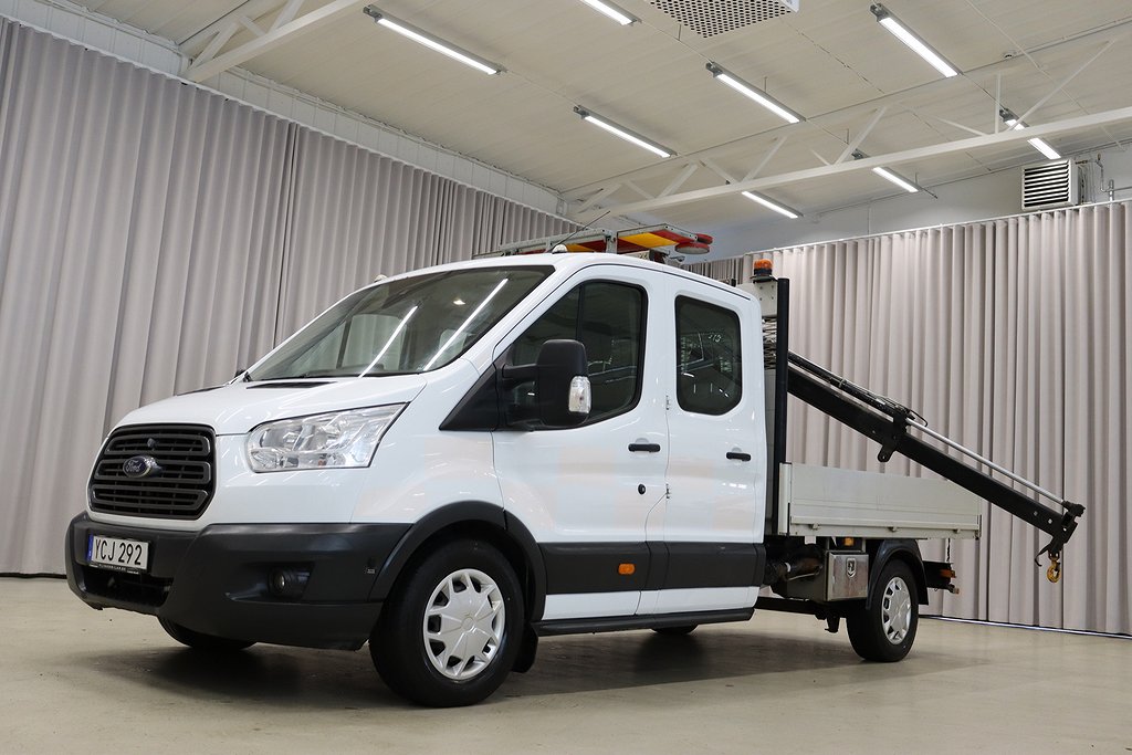 Ford Transit 350 155HK Dubbelhytt Flak Kran 4800Mil Momsbil