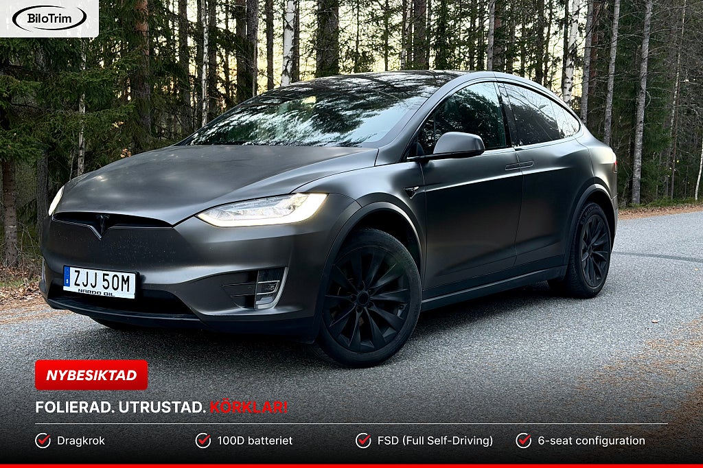 Tesla Model X 100D|FSD|AWD|Dragkrok|6-sits|Backkamera|Folierad