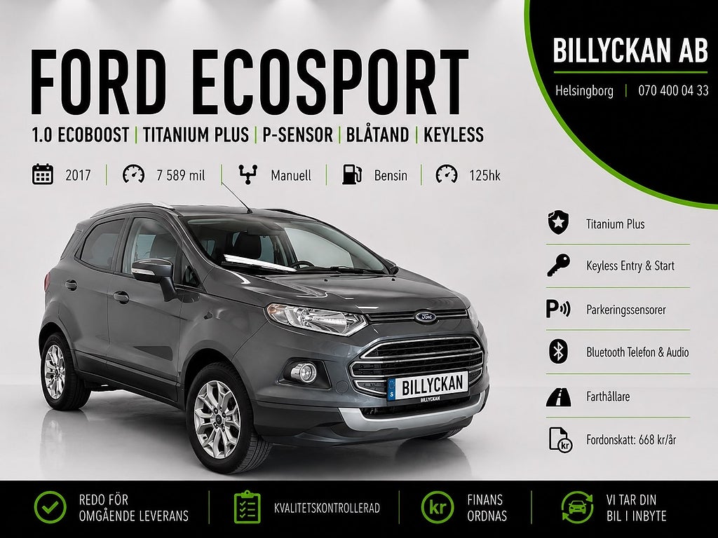 Ford Ecosport 1.0 EcoBoost |Titanium Plus|P-sensor|Blåtand|Keyless