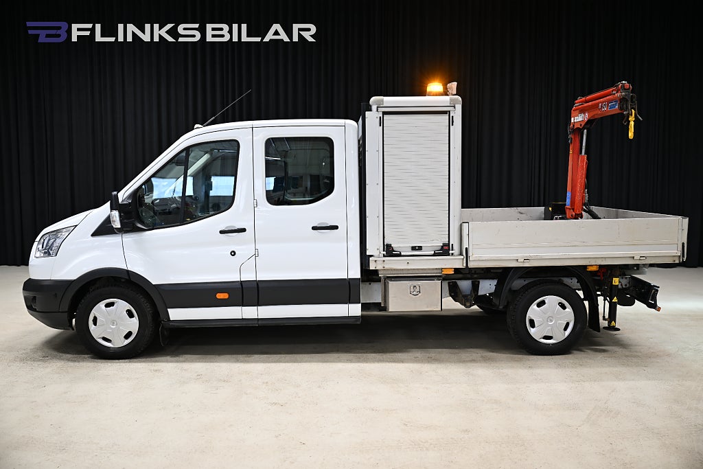 Ford transit 350 170HK Dubbelhytt|Flak|Kranbil|Halvskåp|Inredd|SeUtr