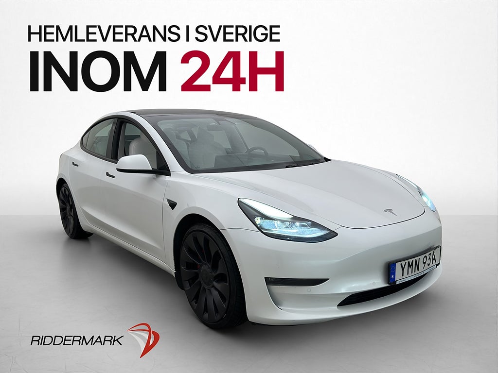 Tesla Model 3 Performance AWD Ljus interiör AP Pano MOMS