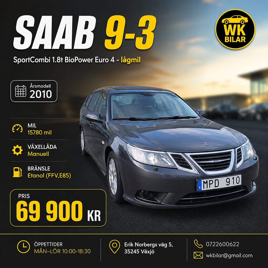 Saab 9-3 SportCombi 1.8t BioPower Linear Euro 4-Lågmil
