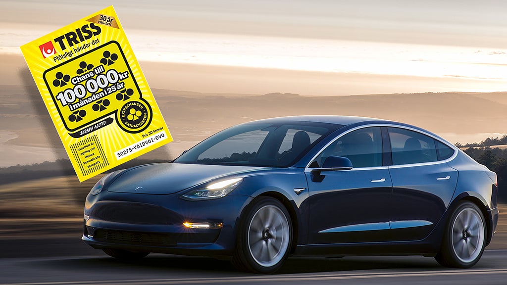 Tesla Model 3 Long Range finns nu i Trisslottens prispott.