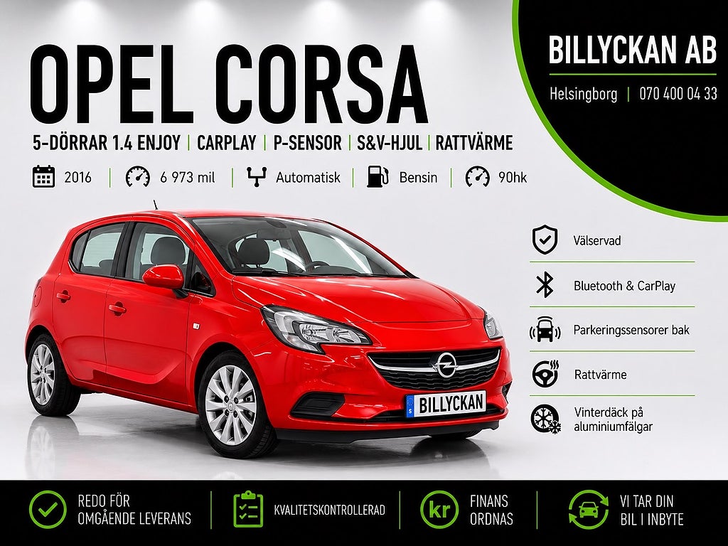 Opel Corsa 5-dörrar 1.4 Enjoy CarPlay|P-sensor|S&V-hjul|Rattvärme