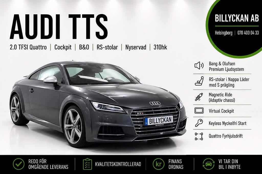 Audi TTS Coupé 2.0 TFSI AWD S Tronic |B&O|RS-Säten|Cockpit|310hk