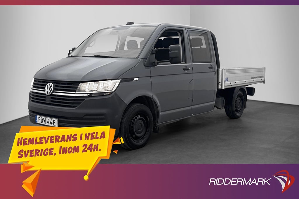 Volkswagen Transporter Dubbelhytt FLAKBIL Värmare 6-Sit Moms