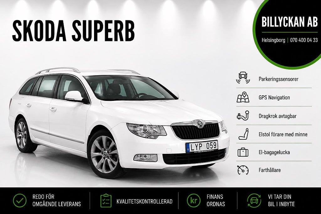 Skoda Superb Kombi 1.8 TSI Elegance|P-sensor|El-stol|GPS|Drag|160hk