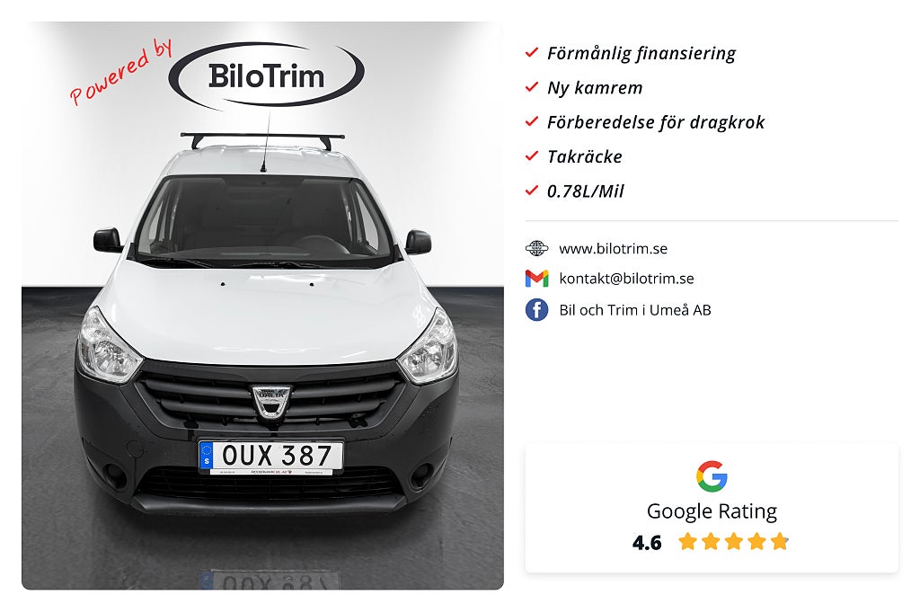 Dacia Dokker Express 1.6 MPI|Takräcke|0.78L/Mil|fr. 1.95%