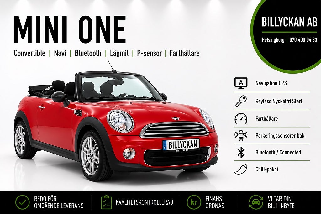 MINI One Convertible Navi|Bluetooth|Lågmil|P-sensor|Farthållare
