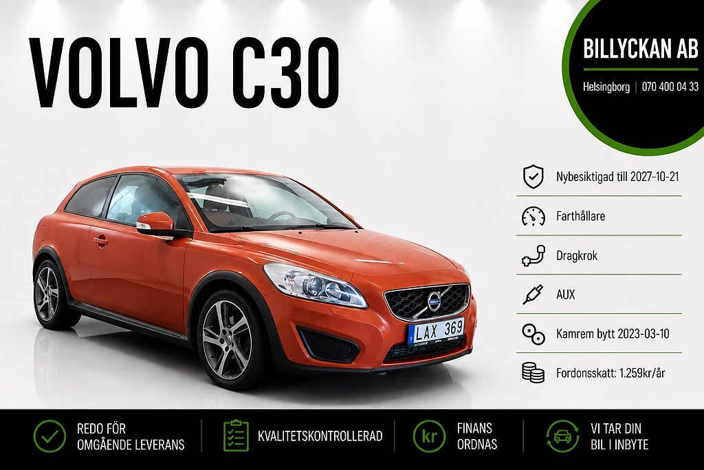 Volvo C30 D2 Nyservad|Nybesiktigad|Dragkrok|Farthållare|116hk