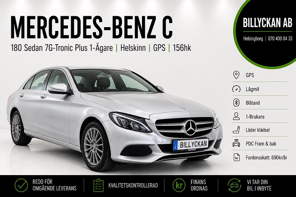 Mercedes-Benz C 180 Sedan 7G-Tronic Plus 1-Ägare|Helskinn|GPS|156hk 