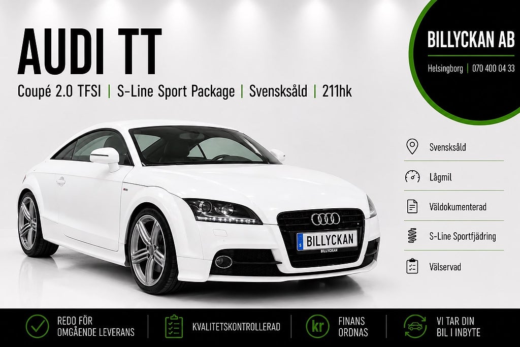 Audi TT Coupé 2.0 TFSI |S-Line Sport Package|Svensksåld|211hk