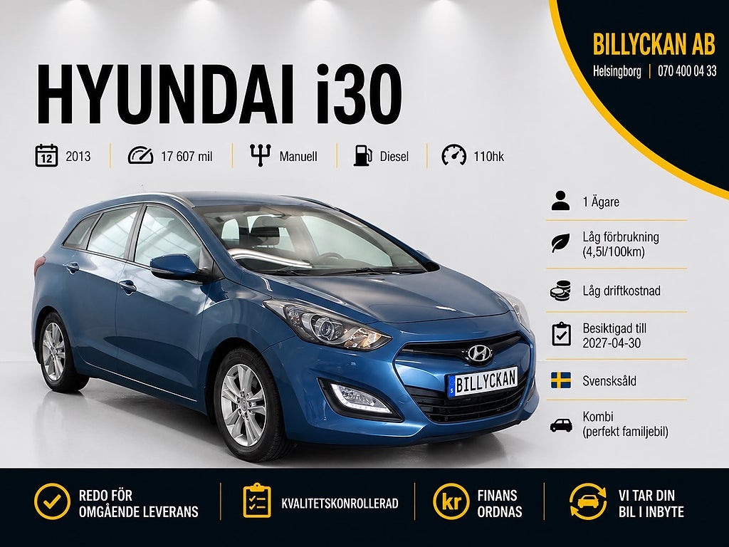 Hyundai i30 Kombi 1.6 CRDi Business |1-Ägare|Blåtand|S&V-hjul|110hk