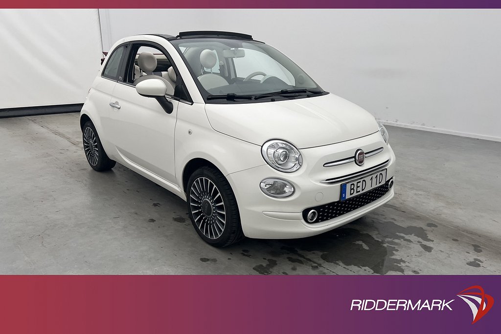 Fiat 500C 1.2 8V 69hk Lounge Sensorer Halvskinn BT 0,49l/mil