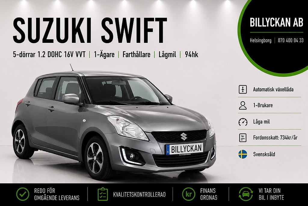 Suzuki Swift 5-dörrar 1.2 DOHC 16V VVT |1-Ägare|Farthållare|94hk