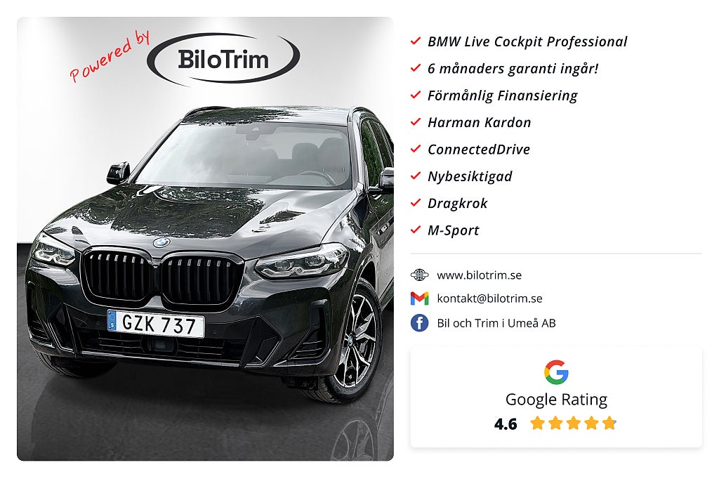 BMW X3 xDrive30e M Sport|Drag|Värmare|CarPlay|B-kamera|Cockpit