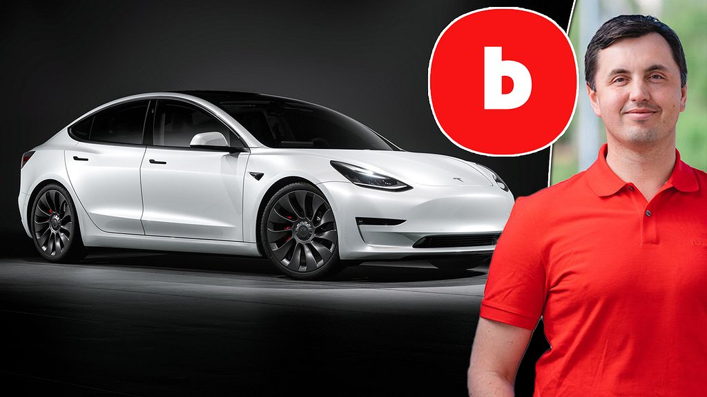 Tesla Model 3 och Marcin Stepman, fordonsexpert på Blocket.