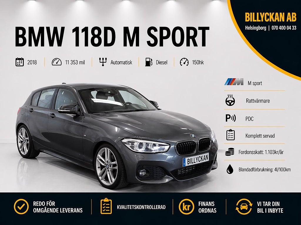 BMW 118 d | Fullservad | PDC | M-Sport | Rattvärme | 150hk