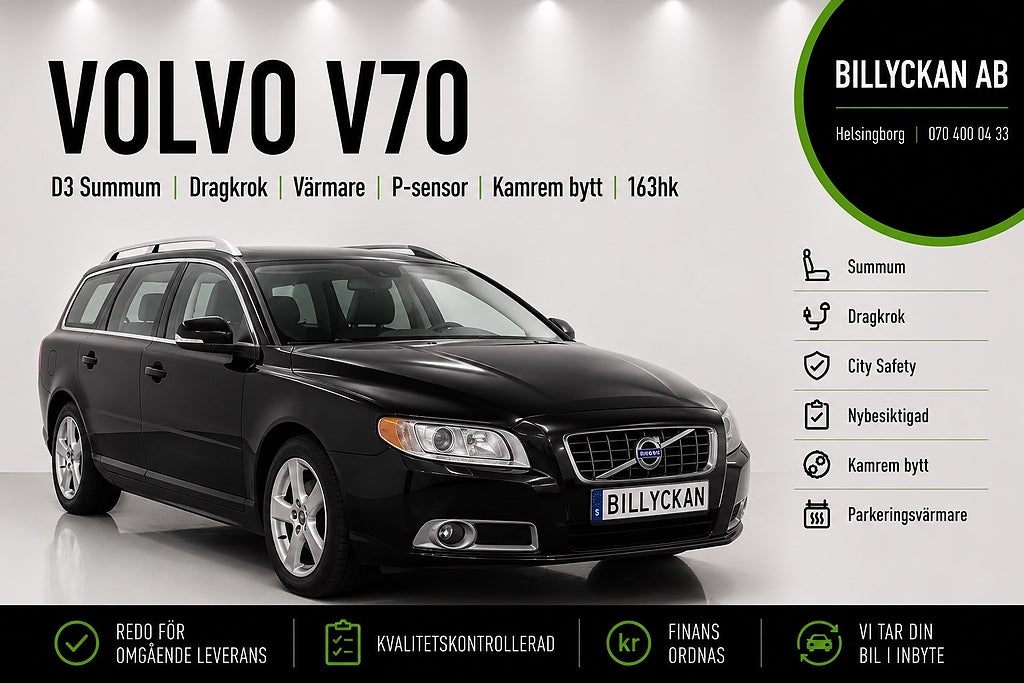Volvo V70 D3 Summum Dragkrok|Värmare|P-sensor|Kamrem bytt|163hk