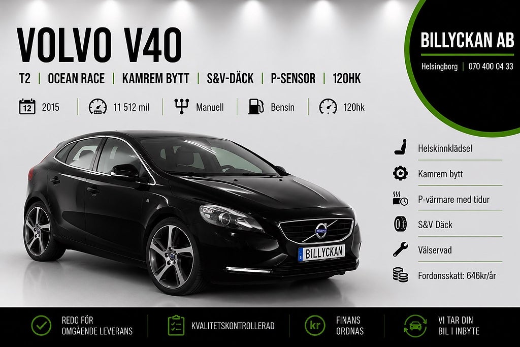 Volvo V40 T2 |Ocean Race|Kamrem bytt|S&V-Däck|P-Sensor|120hk