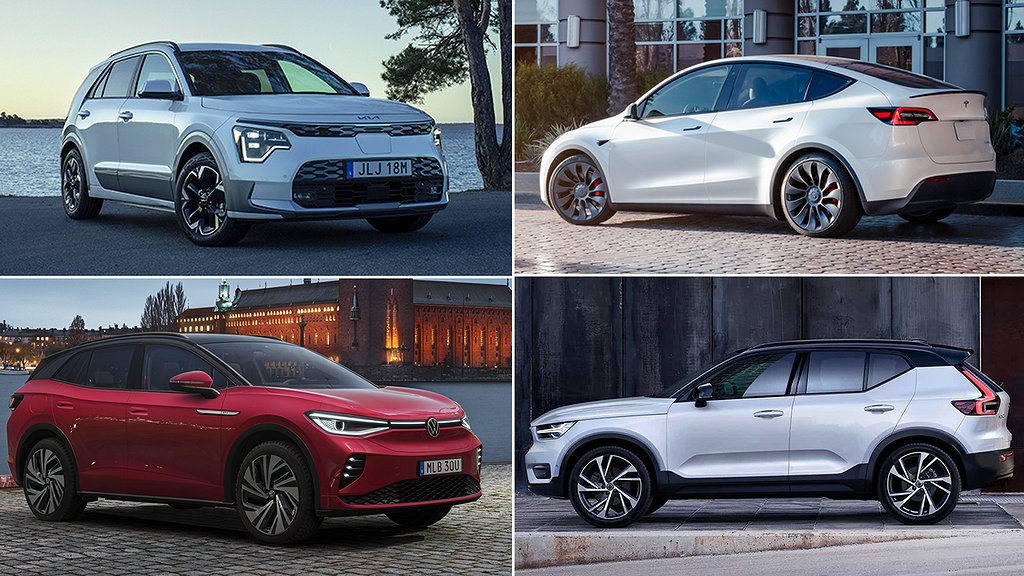 Kia Niro, Tesla Model Y, Volkswagen ID.4 och Volvo XC40 var några av de populäraste bilarna 2022 i Sverige.