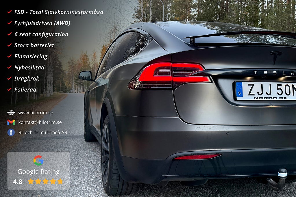 Tesla Model X 100D|FSD|AWD|Dragkrok|6-sits|Backkamera|Folierad
