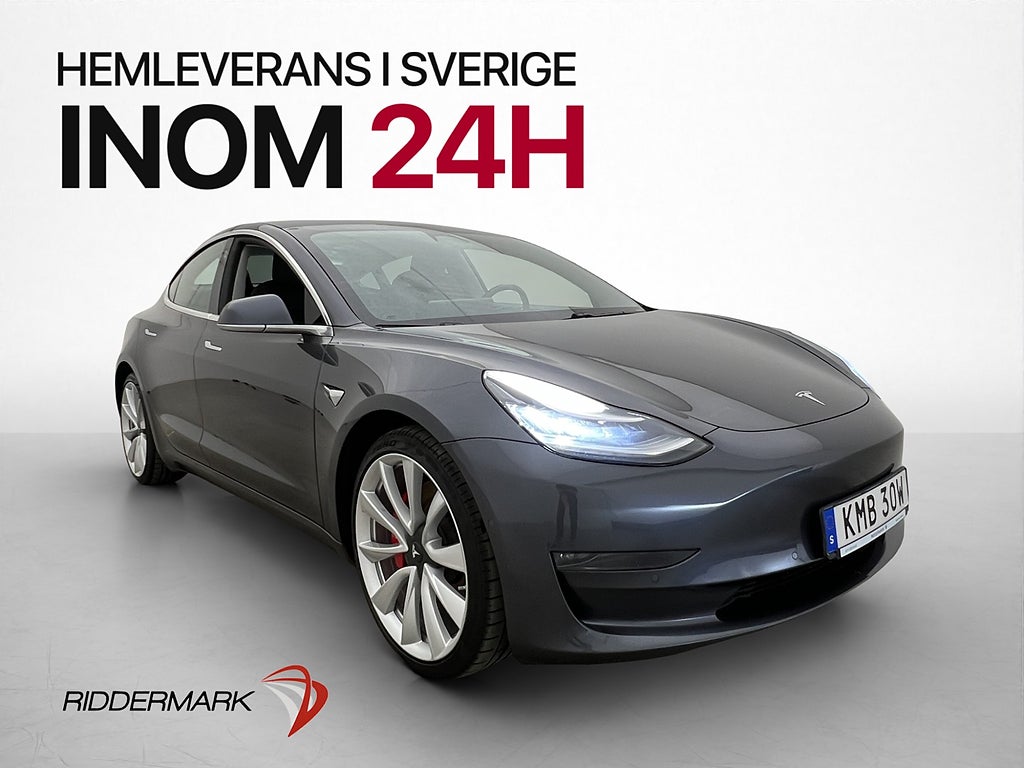 Tesla Model 3 Performance Pano Kamera Navi Skinn Svensksåld