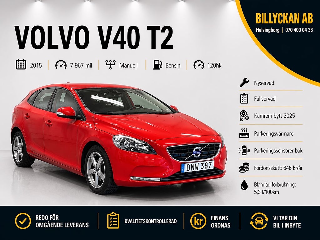 Volvo V40 T2| Nyservad | Fullservad | Lågmil | P-Värmare | 120hk