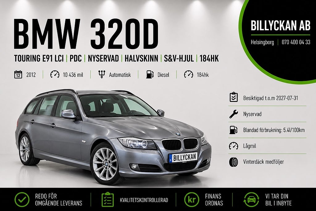 BMW 320D Touring E91 LCI |PDC|Nyservad|Halvskinn|S&V-hjul|184hk