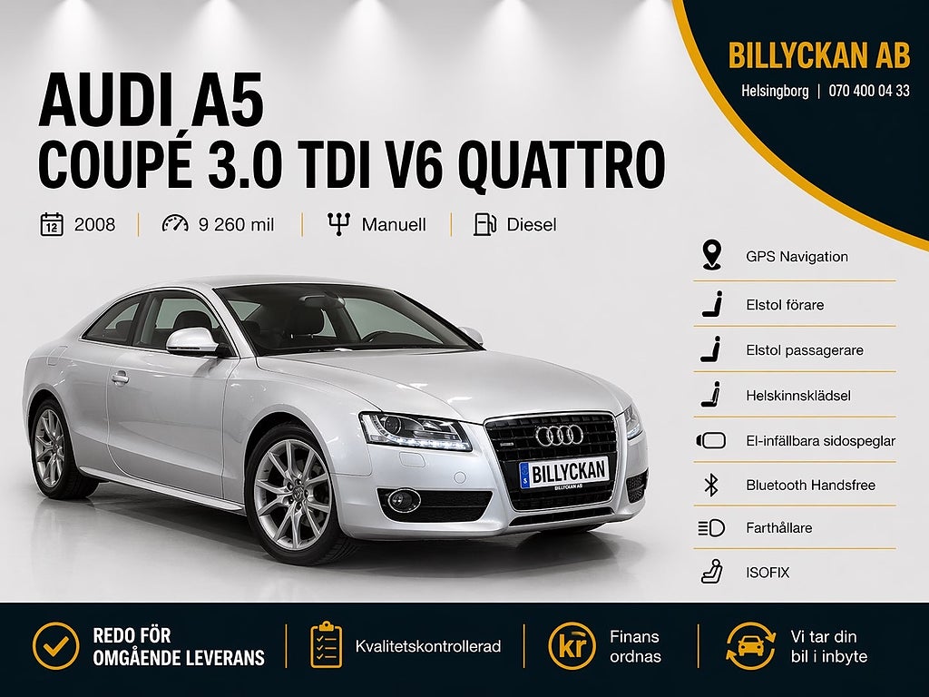Audi A5 Coupé 3.0 TDI V6 Quattro |GPS|El-stolar|Helskinn|239hk