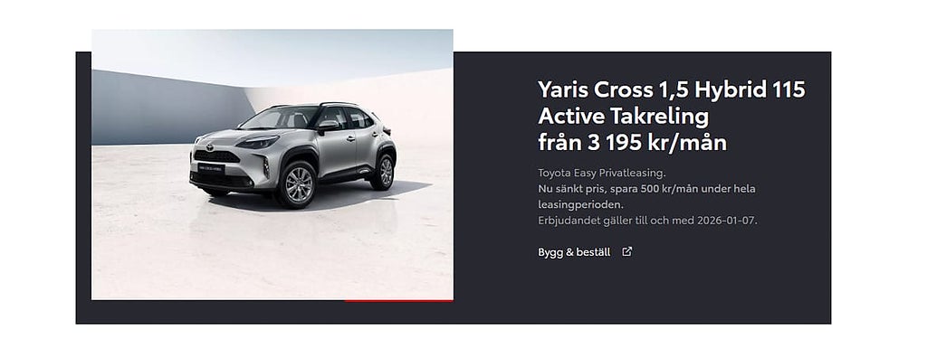 Toyota Yaris Toyota Cross Active Privatleasingkampanj