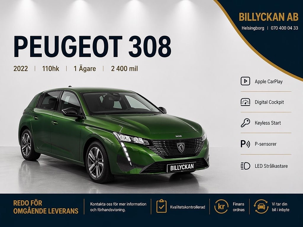 Peugeot 308 1.2 PureTech 110hk |Trådlös CarPlay|PDC|Keyless|Cockpit